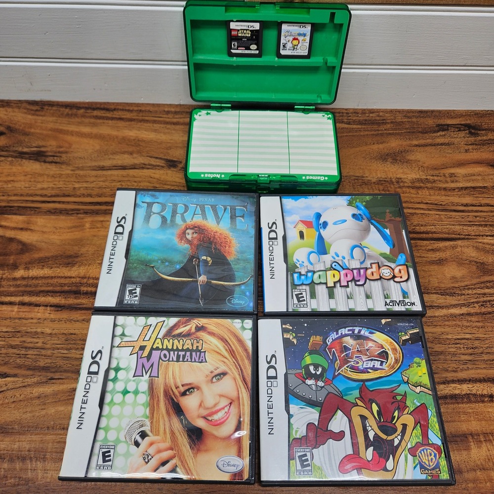 Nintendo DS Game Lot 6 Games Yoshi Carrying Case Brave Star Wars Hannah Montana